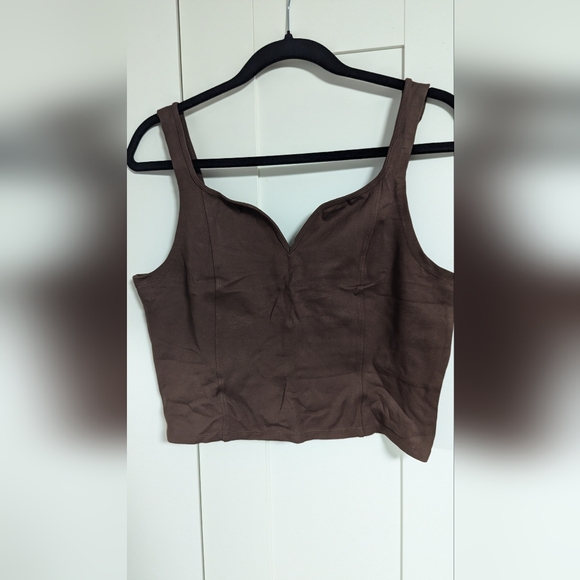 Abercrombie ponte corset sweetheart crop top brown sz large - Picture 2 of 3